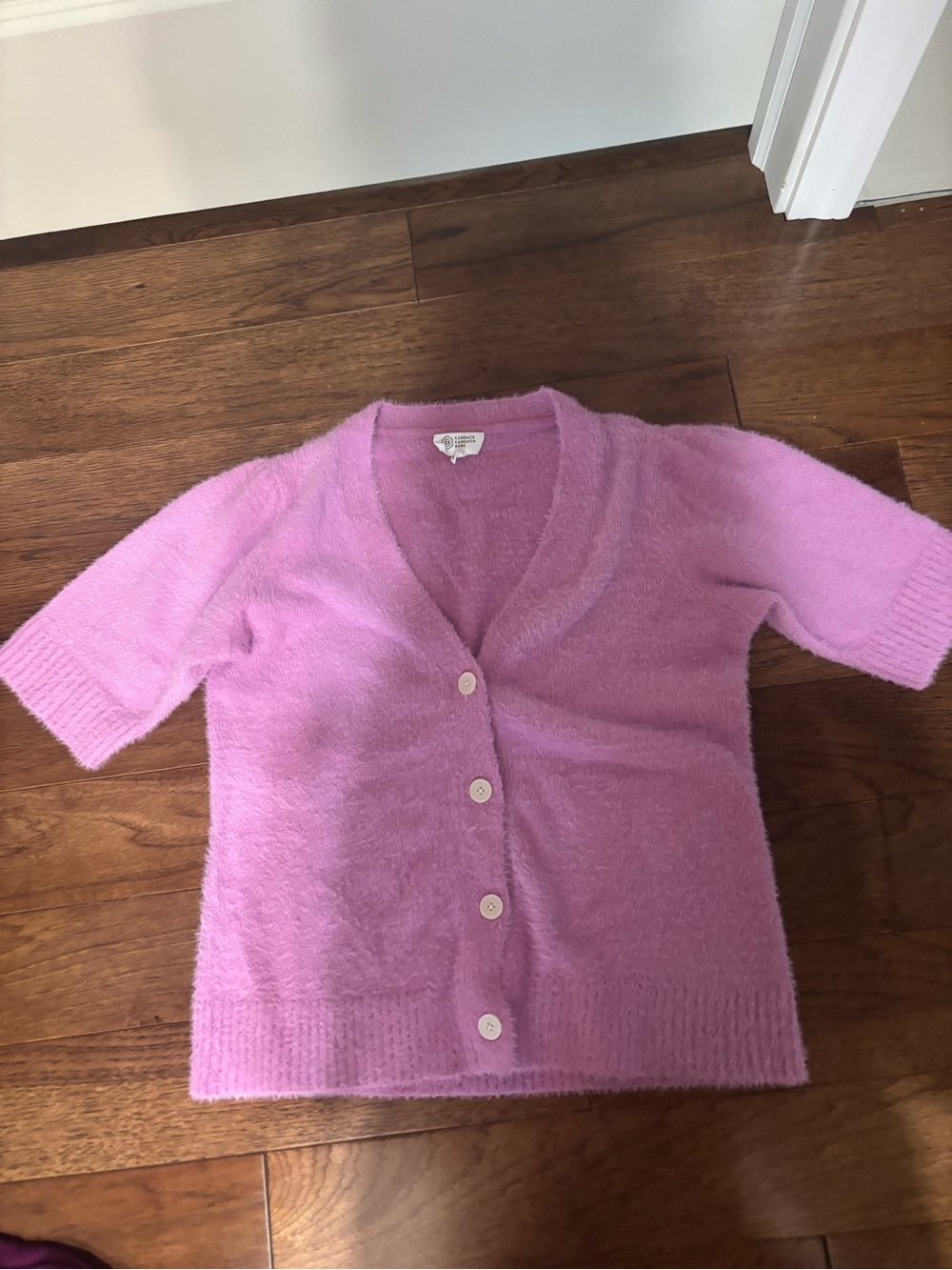 Candace Cameron Bure Lavender Fuzzy Short-Sleeve Cardigan